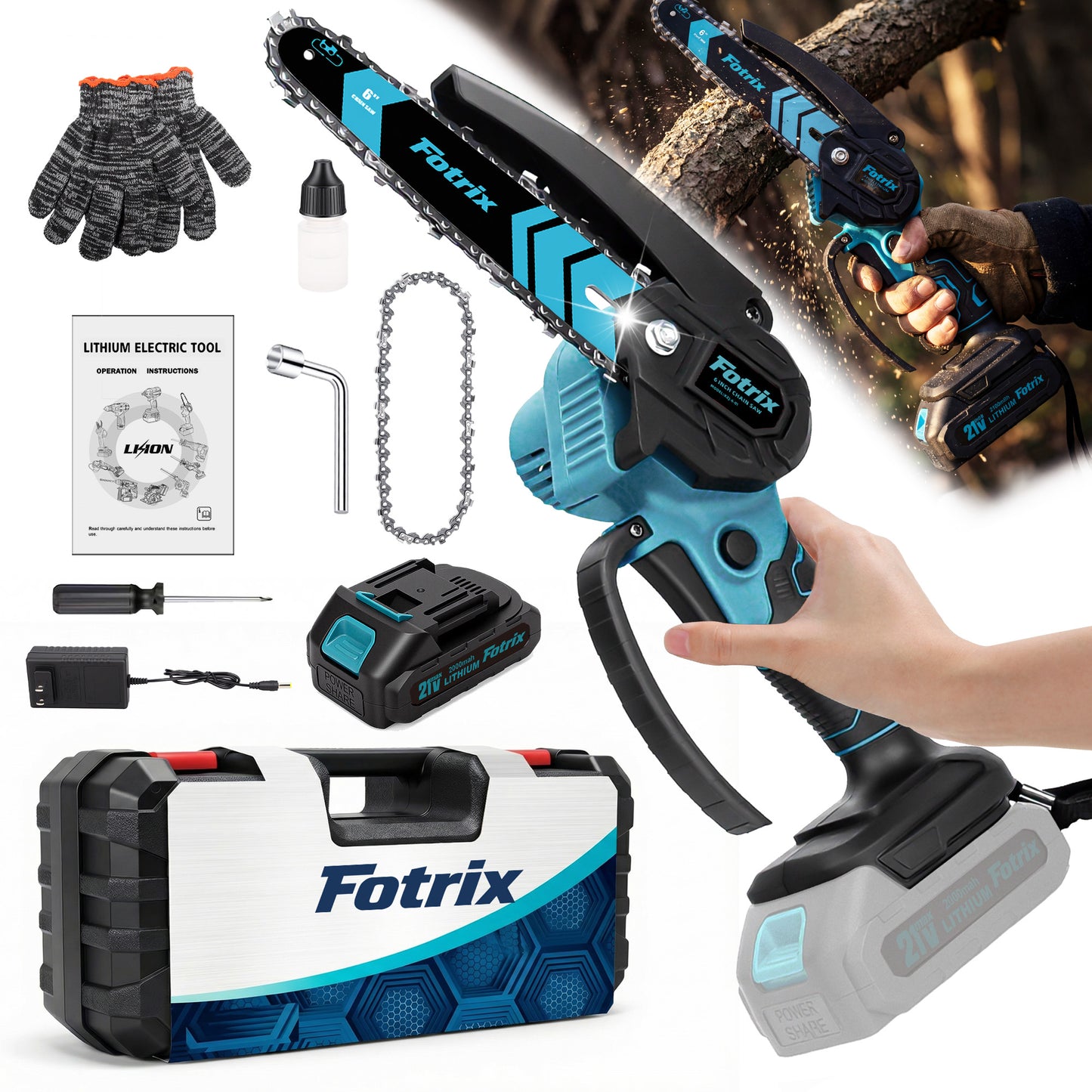 Fotrix 6-inch chainsaw with plsatic Kit(single battery)