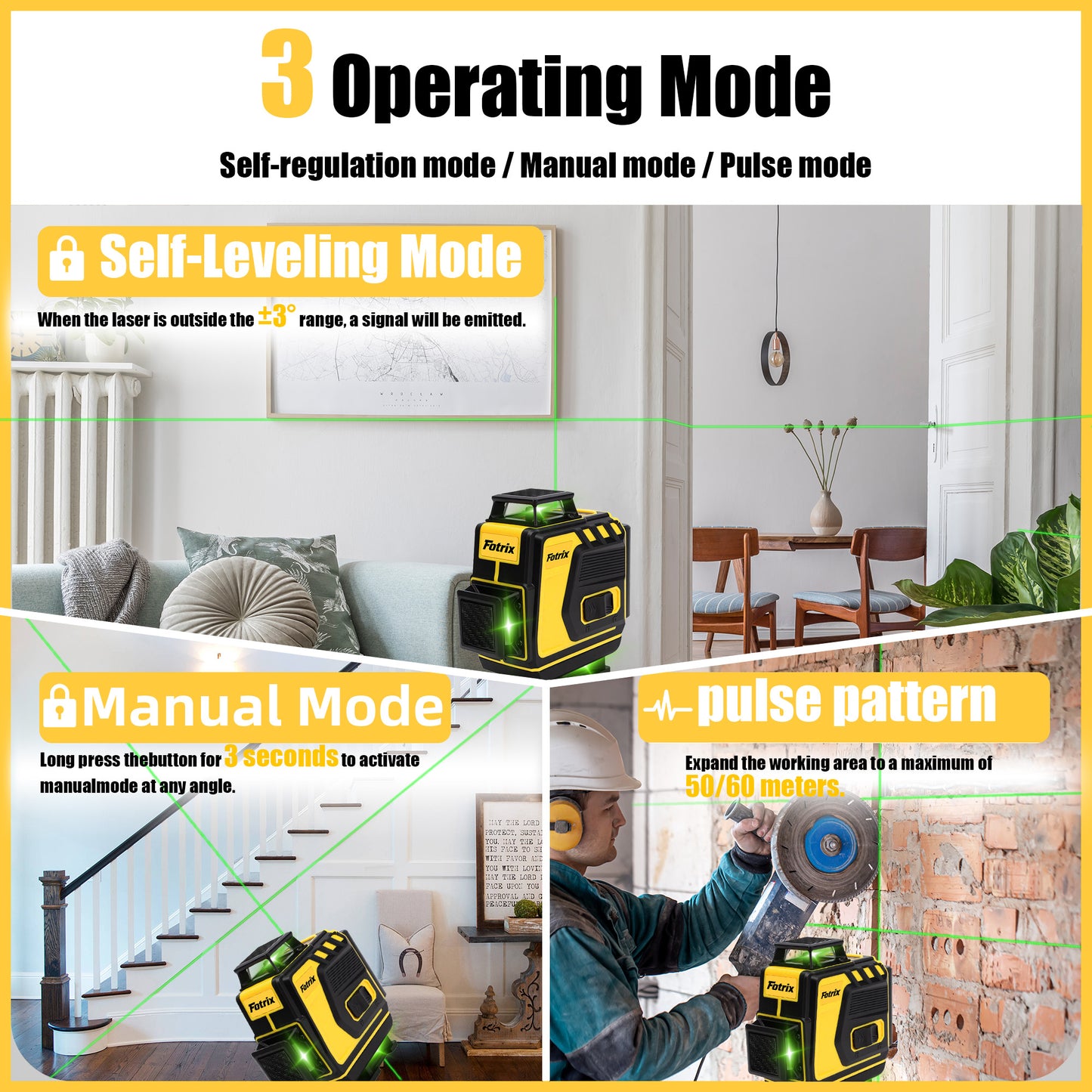 Fotrix 4×360° Automatic Leveling Laser Level Set(Without Tripod)