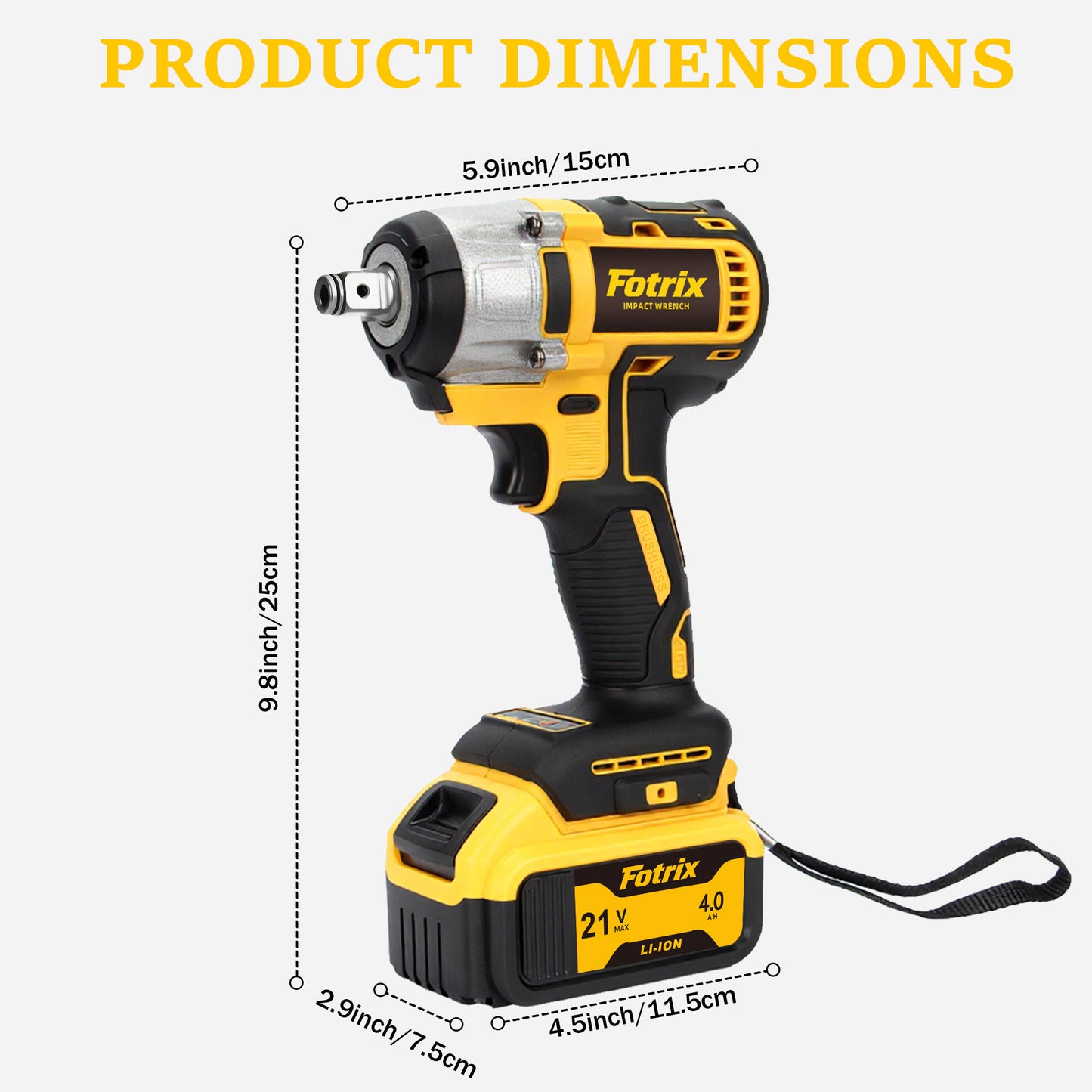Fotrix 21V Brushless Impact Wrench Single-Battery All-in-One Kit with 520N·m Torque & LED Light