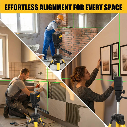 Fotrix Laser Level(yellow), 100Ft Self Leveling Green Cross Line Laser for Picture Hanging, Tile, Decoration & DIY Construction – 360° Magnetic Base & AA Battery, Indoor Use