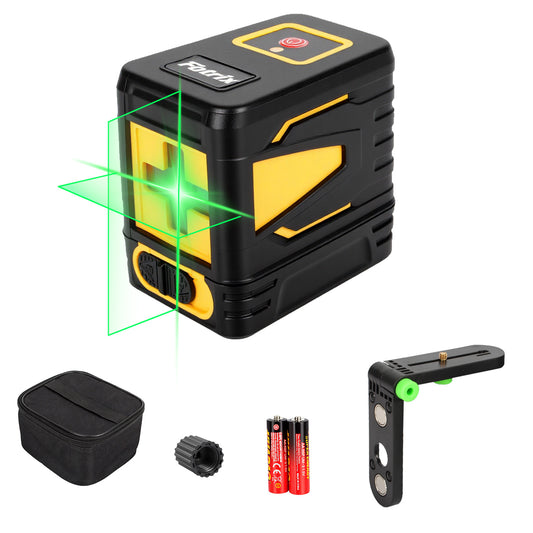 Fotrix Laser Level（yellow）, 100Ft Self Leveling Green Cross Line Laser for Picture Hanging, Tile, Decoration & DIY Construction – 360° Magnetic Base & AA Battery, Indoor Use