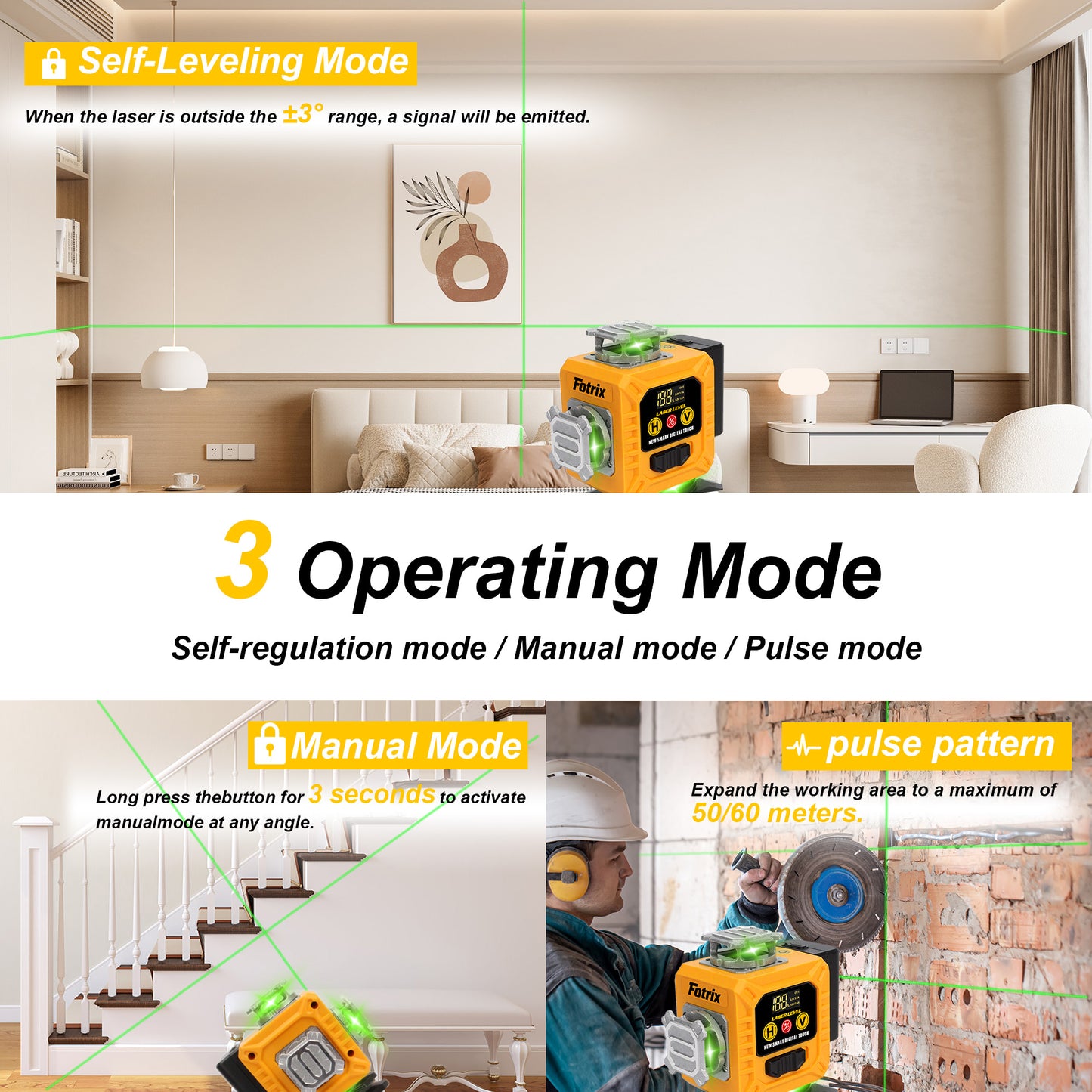 Fotrix 4color 4×360° Automatic Leveling Laser Level upgrade Set（Without Tripod）
