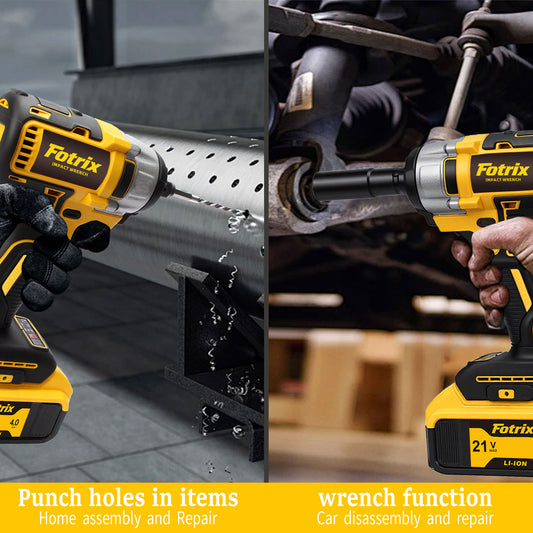 Fotrix 21V Brushless Impact Wrench Dual-Battery All-in-One Kit with 520N·m Torque & LED Light