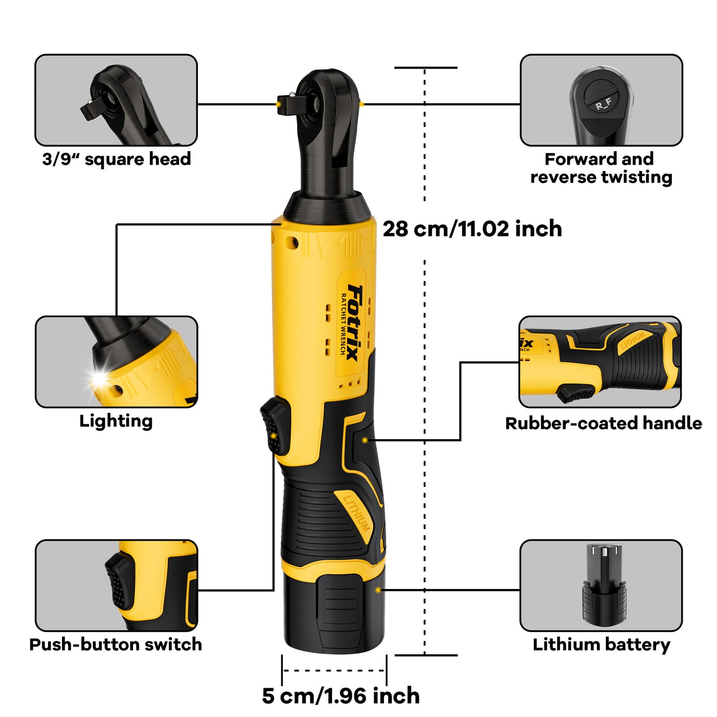 Fotrix Cordless Electric Ratchet Wrench Set double battery