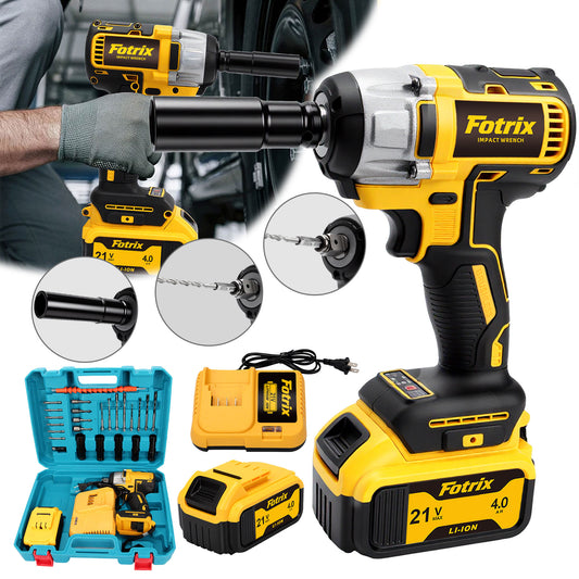 Fotrix 21V Brushless Impact Wrench Single-Battery All-in-One Kit with 520N·m Torque & LED Light
