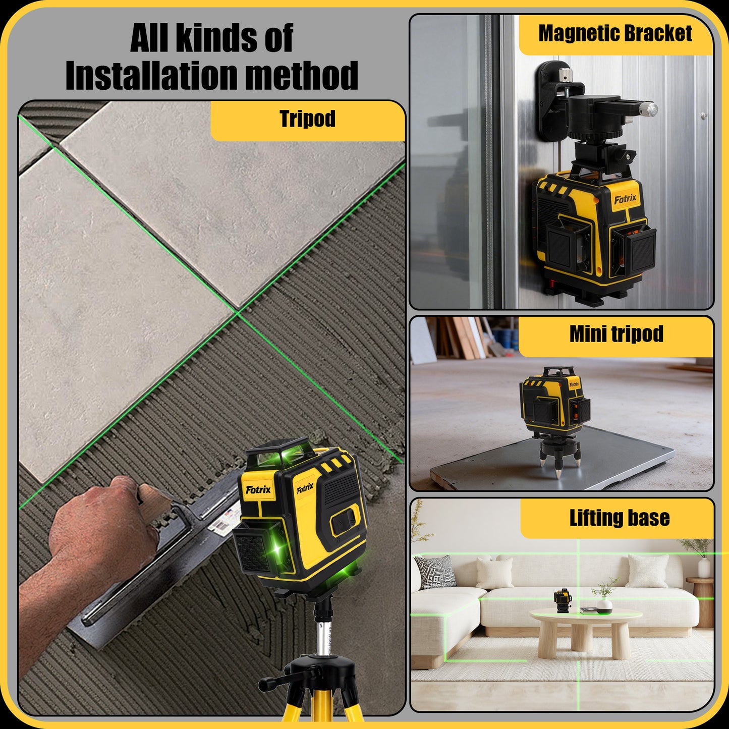 Fotrix 4×360° Automatic Leveling Laser Level Set（With Tripod）