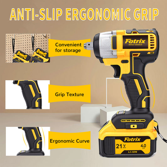 Fotrix 21V Brushless Impact Wrench Single-Battery All-in-One Kit with 520N·m Torque & LED Light