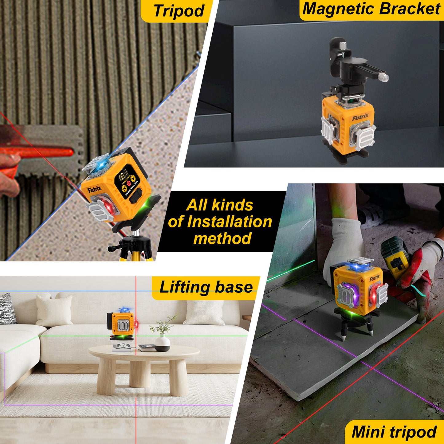 Fotrix 4color 4×360° Automatic Leveling Laser Level upgrade Set（With Tripod）