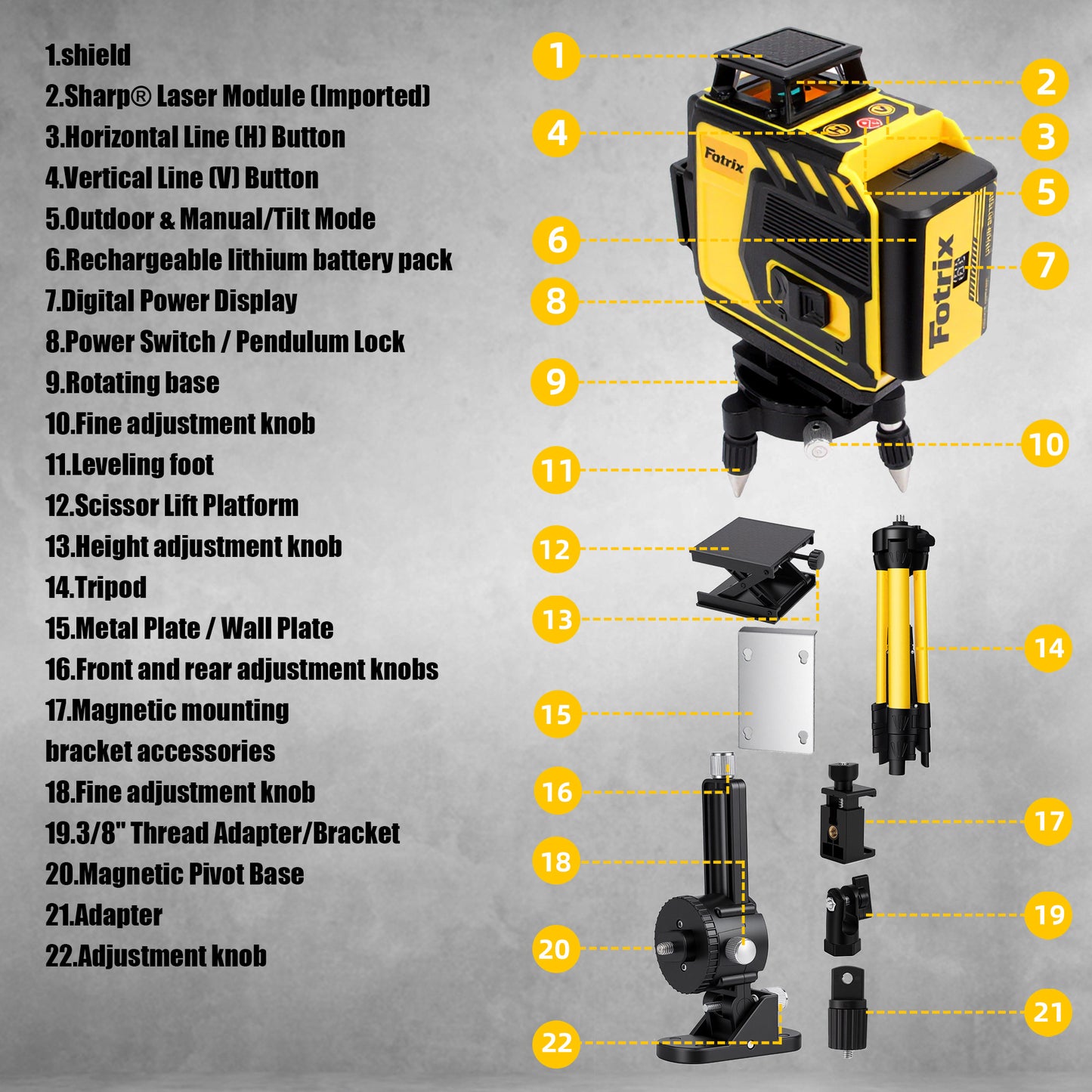 Fotrix 4×360° Automatic Leveling Laser Level Set（With Tripod）
