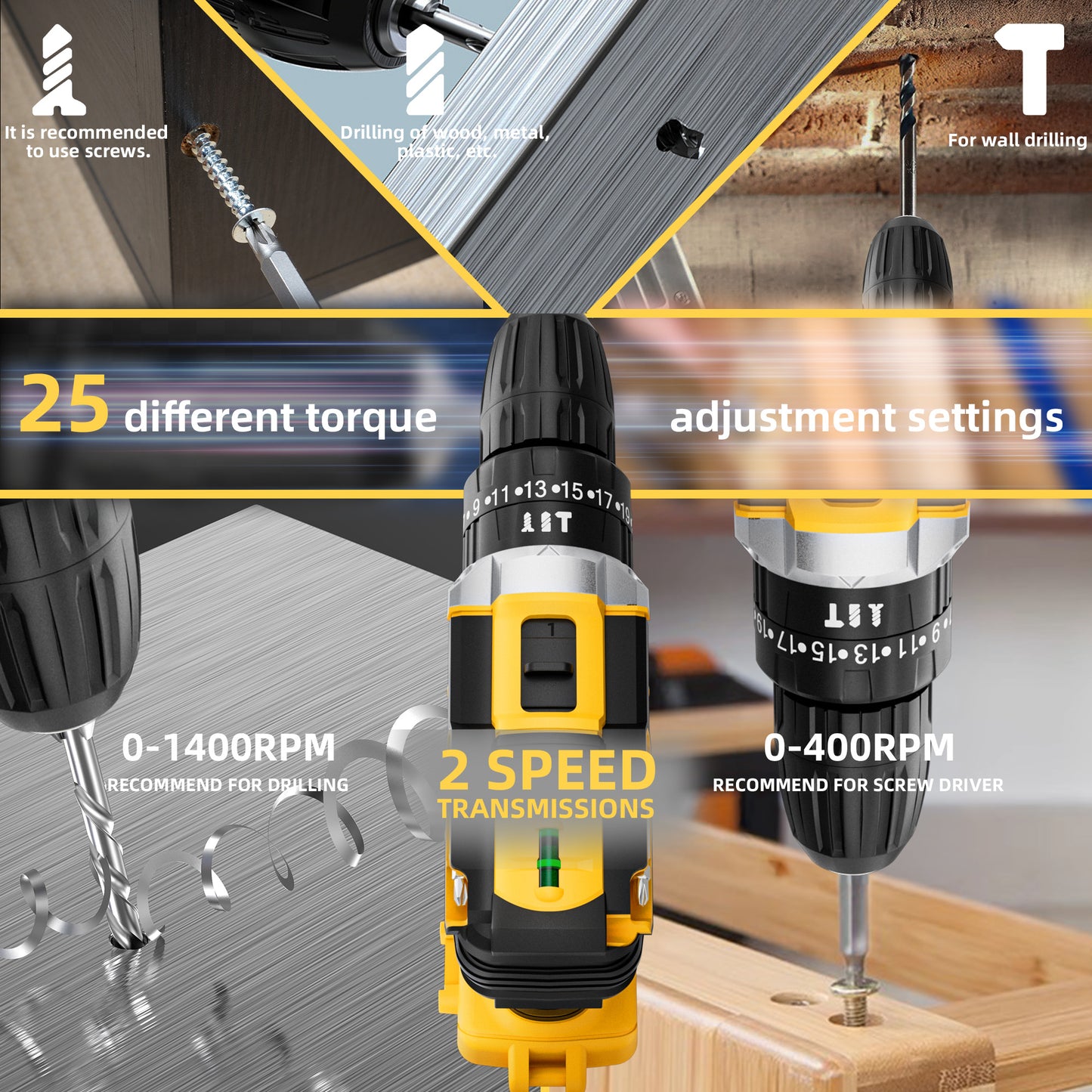 Cordless Drill Kit – 25 Torque, 3 Modes, Battery & Charger Included