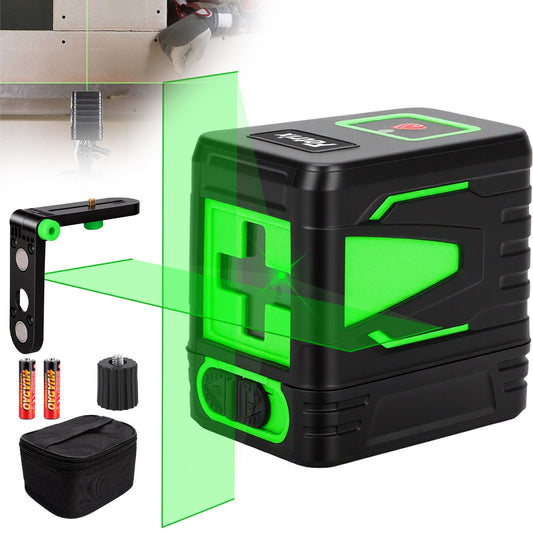Fotrix Laser Level（green）, 100Ft Self Leveling Green Cross Line Laser for Picture Hanging, Tile, Decoration & DIY Construction – 360° Magnetic Base & AA Battery, Indoor Use